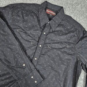 Rock & Roll Cowboy Mens XL Western Shirt Black Print Long Sleeve Snap‎